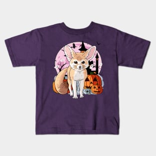 Fennec Fox Scary Happy Halloween Witch Pumpkin Kids T-Shirt